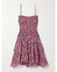 Isabel Marant - Anka Shirred Tiered Printed Cotton-Voile Mini Dress - Lyst