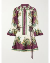 ALÉMAIS - Ruthie Belted Ruffled Floral-Print Linen Midi Dress - Lyst
