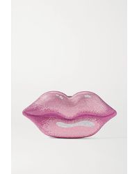 Judith Leiber Hot Lips Silberfarbene Clutch Mit Kristallen - Pink