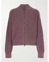 Brunello Cucinelli - Ribbed Cotton Zip-Up Turtleneck Cardigan - Lyst