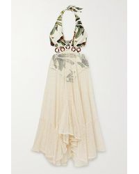 PATBO Cutout Printed Stretch-jersey And Cotton-blend Mesh Maxi Dress - White