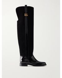 Dolce & Gabbana - Cavallerizzo Logo-Embellished Leather-Trimmed Suede Over-The-Knee Boots - Lyst