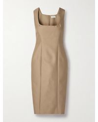 petite linen blend dress Brown Printed Linen-Blend Bandeau Evie Midi Dress