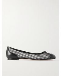 Manolo Blahnik - Capbalme Leather-Trimmed Mesh Ballet Flats - Lyst