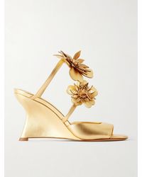 Zimmermann - Belara Appliquéd Metallic Leather Wedge Sandals - Lyst