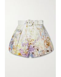 Zimmermann Rhythmic Belted Floral-print Linen Shorts - Multicolour