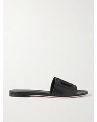 Dolce & Gabbana Bianca Dg Amore Logo Slides In Nappa Leather
