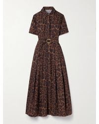 Adam Lippes - Leighton Belted Pleated Leopard-Print Cotton-Poplin Midi Shirt Dress - Lyst