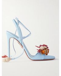 Aquazzura - Marea 105 Sandalen Aus Raffiabast Mit Lederbesätzen Und Verzierungen - Lyst