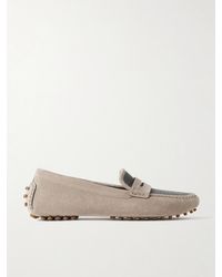Brunello Cucinelli - Loafers Aus Veloursleder Mit Zierperlen - Lyst