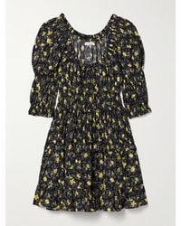 Doen - Ismene Shirred Floral-Print Organic Cotton-Blend Voile Mini Dress - Lyst