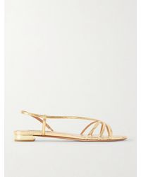 Aquazzura - Talk To Me Snake-Effect Metallic Leather Slingback Sandals - Lyst