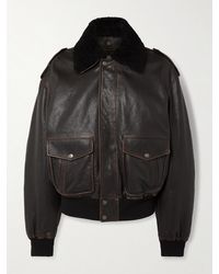 Saint Laurent - Lederjacke Mit Shearling - Lyst