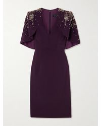 Jenny Packham - Midikleid Aus Stretch-Cady Mit Cape-Effekt Und Verzierungen - Lyst