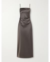 La Ligne - Flipped Lapel Draped Satin Midi Dress - Lyst