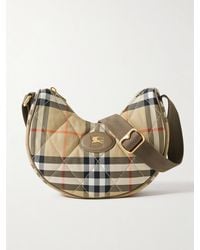 Burberry - Leather-Trimmed Quilted Checked Twill Shoulder Bag - Lyst
