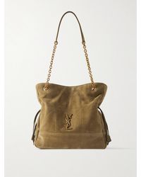 Saint Laurent - Jamie Schultertasche Aus Gestepptem Veloursleder Mit Lederbesätzen Und Applikation - Lyst