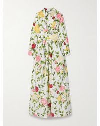 Oscar de la Renta - Wrap-Effect Floral-Print Cotton-Blend Poplin Midi Shirt Dress - Lyst