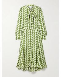 Oscar de la Renta - Midi-Hemdblusenkleid Aus Bedrucktem Seiden-Twill Mit Gürtel Und Schluppe - Lyst