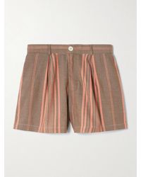 Marrakshi Life - Pleated Striped Cotton Shorts - Lyst