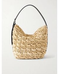 TOTEME - Belted Small Leather-Trimmed Raffia Shoulder Bag - Lyst