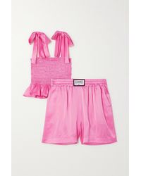 Sleeper Tender Fighter Ruffled Shirred Silk-satin Pyjama Set - Pink
