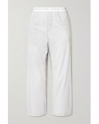 Calvin Klein Gestreifte Pyjama-hose Aus Baumwoll-voile - Weiß