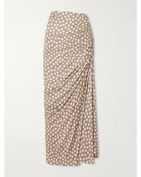 Alaïa - Gathered Polka-Dot Jersey Midi Skirt - Lyst