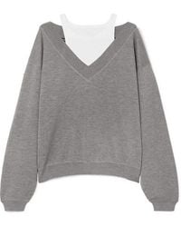 T By Alexander Wang Cropped Layered Wool And Stretch-cotton Jersey Sweater - Gray