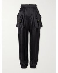 Chloé - Embellished Pleated Silk-Satin Tapered Pants - Lyst