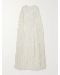 Erdem - Kenley Cape-Effect Gathered Sequined Chiffon Gown - Lyst