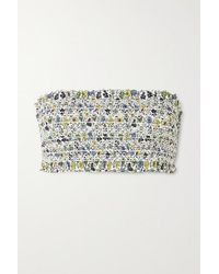Tory Burch Costa Bandeau-bikini-oberteil Mit Blumenprint Und Smokarbeit - Blau