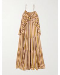 Zimmermann - Rebellion Ruffled Tiered Striped Crepe De Chine Midi Dress - Lyst