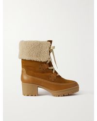 See By Chloé - Verena Shearling-Trimmed Suede And Leather Ankle Boots - Lyst