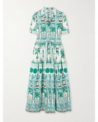 Emporio Sirenuse - Claudia Midi-Hemdblusenkleid Aus Bedruckter Baumwollpopeline Mit Falten Und Bindegürtel - Lyst