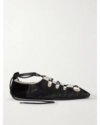 Alaïa - Suede-Trimmed Leather Ballet Flats - Lyst