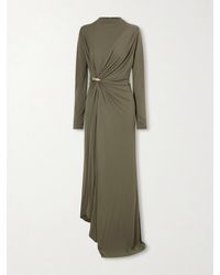 Bottega Veneta - Asymmetric Embellished Gathered Jersey Maxi Dress - Lyst