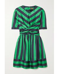 STAUD York Cutout Striped Satin Mini Dress - Green