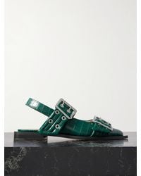 Ganni - Flache Slingback-Schuhe Aus Glänzendem Recyceltem Material Mit Spitzer Kappe Und Verzierungen - Lyst