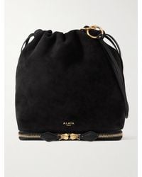 Alaïa - Le Pochon Leather-Trimmed Suede Shoulder Bag - Lyst