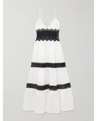 Loretta Caponi - Demi Tiered Lace-Trimmed Silk-Satin Midi Dress - Lyst