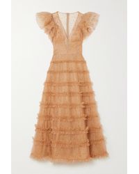 Costarellos - Nixie Tiered Glittered Tulle Midi Dress - Lyst