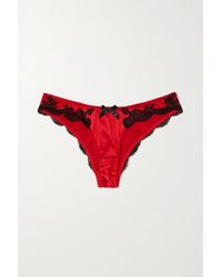 Agent Provocateur Molly Leavers Lace-trimmed Stretch-silk Satin Briefs - Red