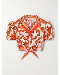 Dolce & Gabbana - Cropped Printed Cotton-Poplin Top - Lyst