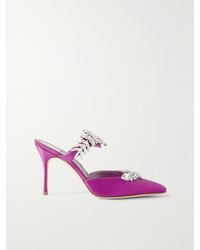 Manolo Blahnik Lutara 90 Satin Crystal Embellished Mules