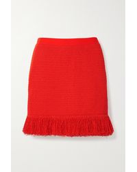 Bottega Veneta Fringed Open-knit Cotton-blend Mini Skirt - Red