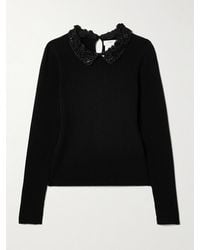 Carolina Herrera - Convertible Embellished Crochet-Trimmed Ribbed Wool Sweater - Lyst