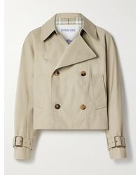 Burberry - Double-Breasted Cropped Gabardine Trench Coat - Lyst