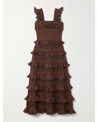 Zimmermann - Midikleid Aus Pointelle-Strick Mit Rüschen - Lyst