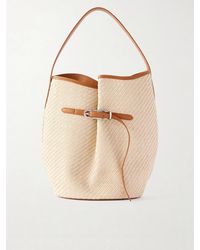 Liffner - Buckled Leather-Trimmed Woven Raffia Shoulder Bag - Lyst